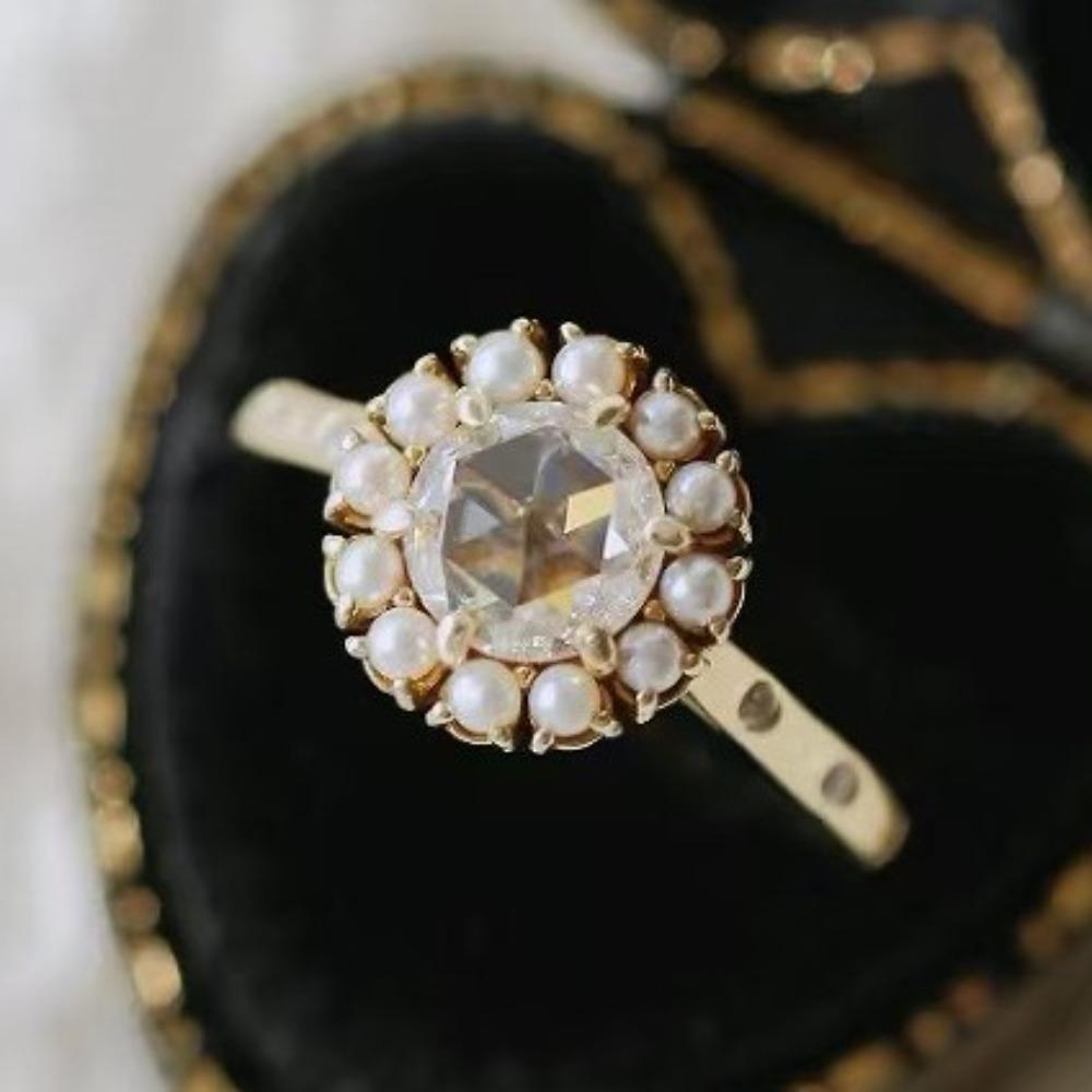 Luxury 2025ins New Internet Celebrity Fashion Zircon Pearl Ring, Japanese and Korean Simple Women's Jewelry Xiaoxiangfeng