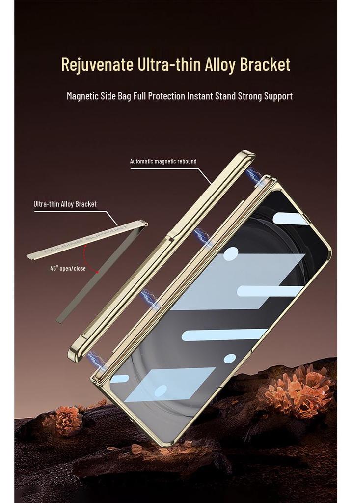 Oppo Find N6 Full-Coverage Electroplated Leather Protective Case with Hinge and Bracket.