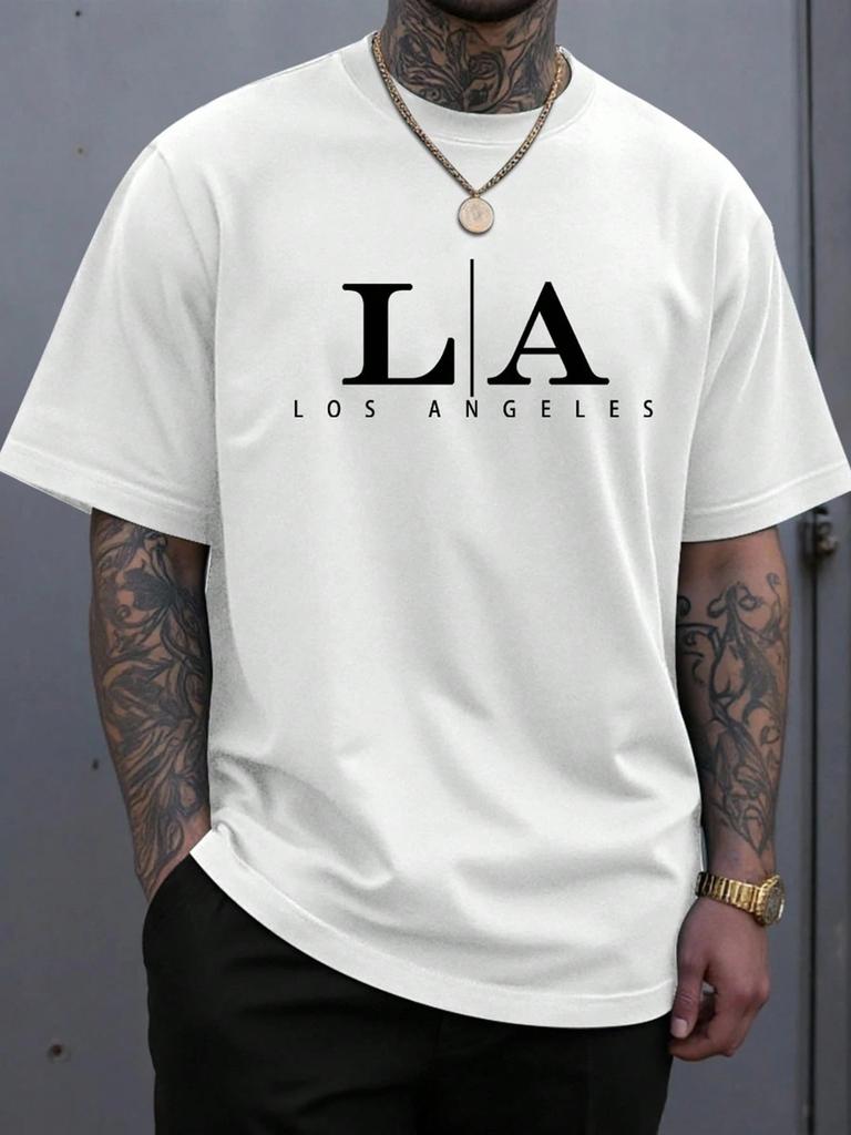 Mens Fashion Round Neck Short Sleeve Letter Graphic Casual TShirt Los Angeles T Shirt Harajuku Oversized T Shirt  Men Clothing