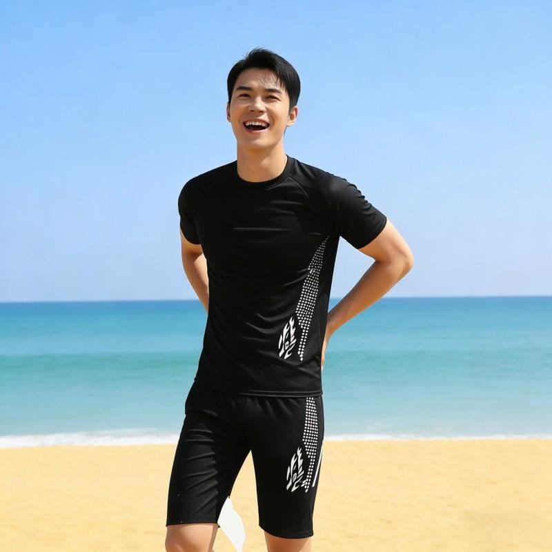 Swimsuit Conservative Men's Suit Adult Five-point SPORT Swimming Trunks Tight Short-sleeved Sunscreen Hot