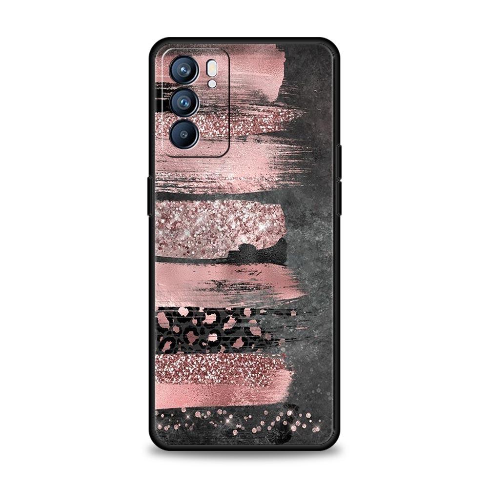 Gold Pink Rose Glitter Hearts Case For Oppo A54 A53 A52 A15 A95 A16 A78 A79 A80 A98 4G Find X5 X6 Reno10 12 13 F Pro 5G Cover