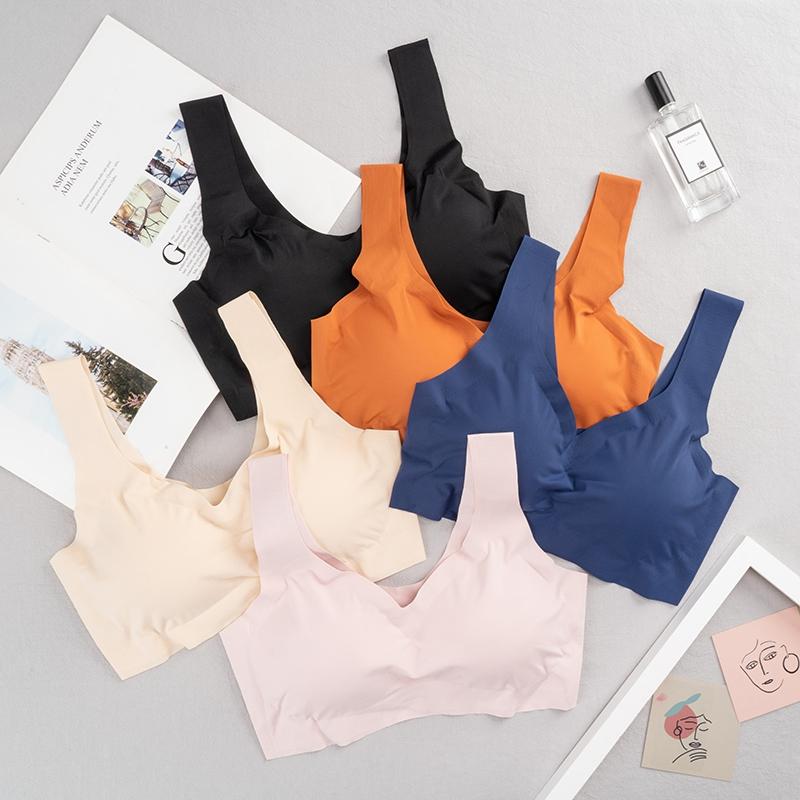 Ice Silk Bra Seamless Vest Bras Women Push Up Underwear Sleep Top Padded Lingerie Bralette