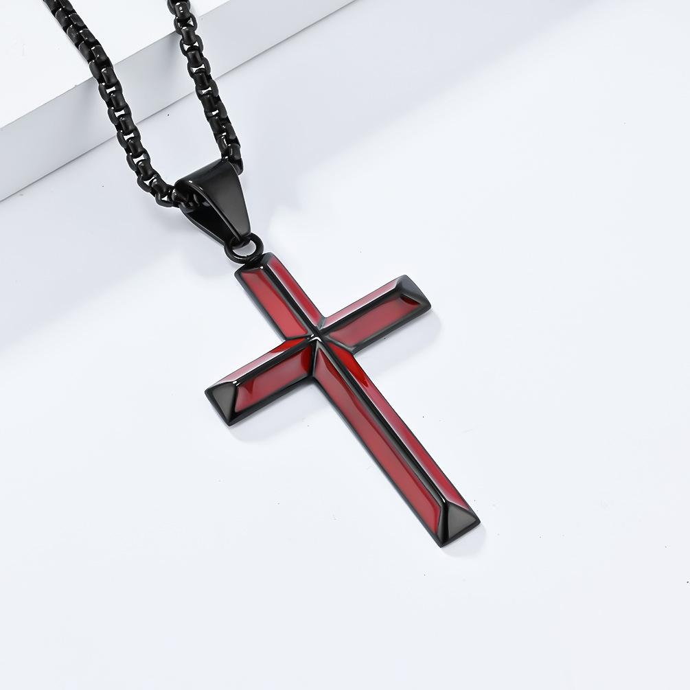 Stainless Steel Drip Oil Inclined Cross Necklace Niche and Personalized Quality Titanium Steel Pendant