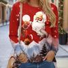 Round Neck Long Sleeve Fashion Casual Santa Claus Red New Year Graphic Print Tops