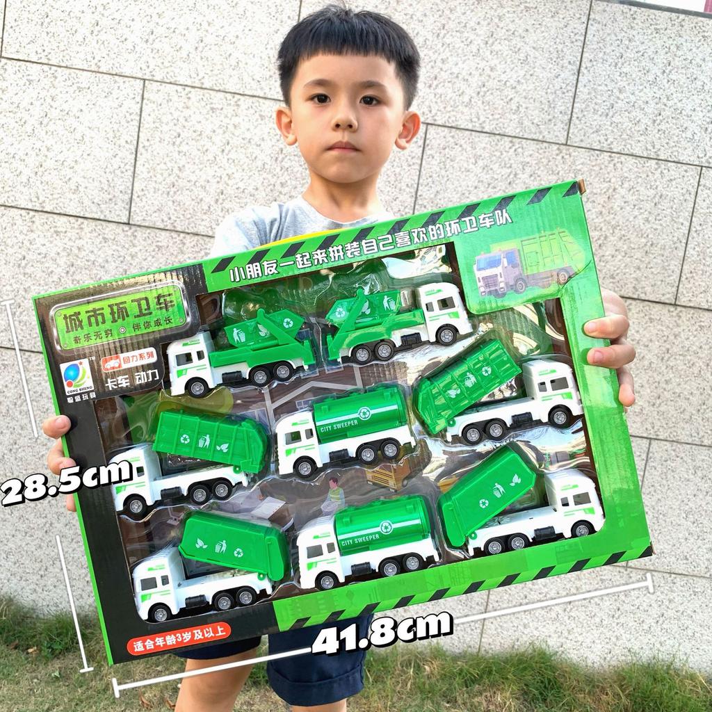 Construction Truck Fire Truck Inertia Pull Back Truck Set Gift Box Excavator Bulldozer Model Boy Toy