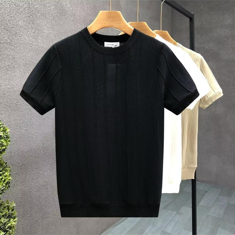 Men S Ice Silk Knit Short Sleeve T Shirt Casual Summer