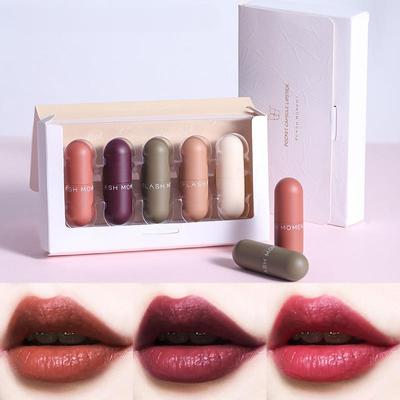Set de rujuri cu mini capsule Cutie cadou 5 bucă nu ușor de decolorat luciu de buze mat mat GYY