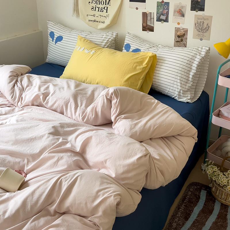 INS Purple Bedding Set Girls Soft Washed Cotton Embroidery Bed Sheet Set Queen King Size Duvet Cover Set With Pillowcases