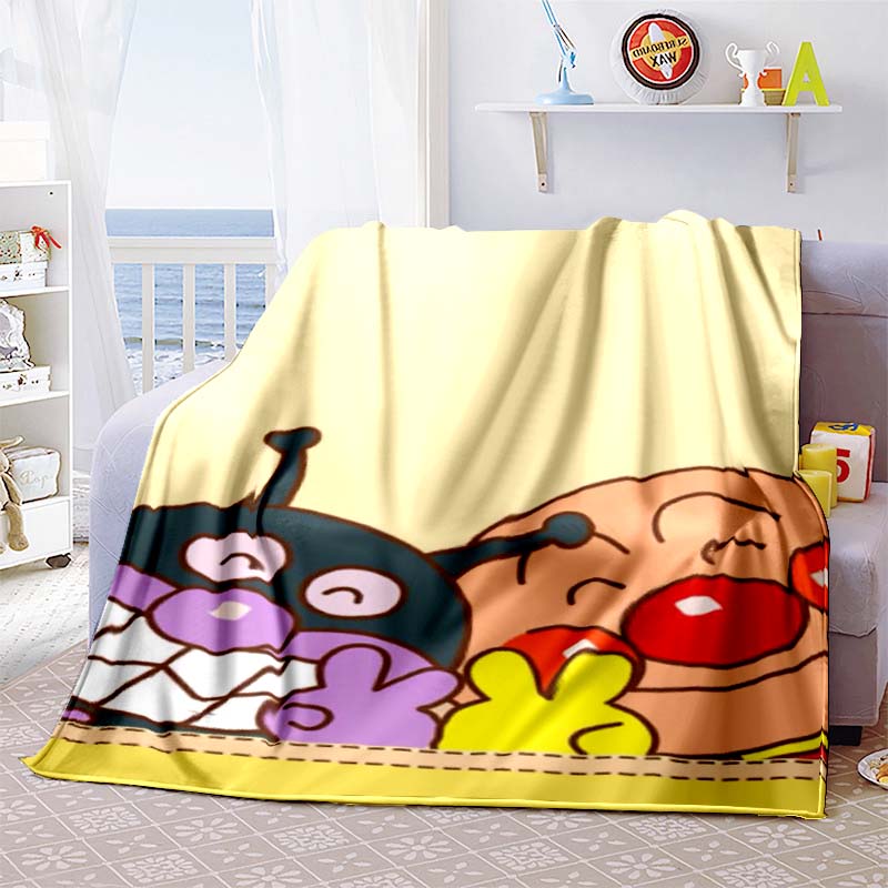 Kawaii Anpanman Printed Throw Blanket Soft Comfortable Warm Blanket For Kids Nursery Bedroom Living Room Office Travel Camping