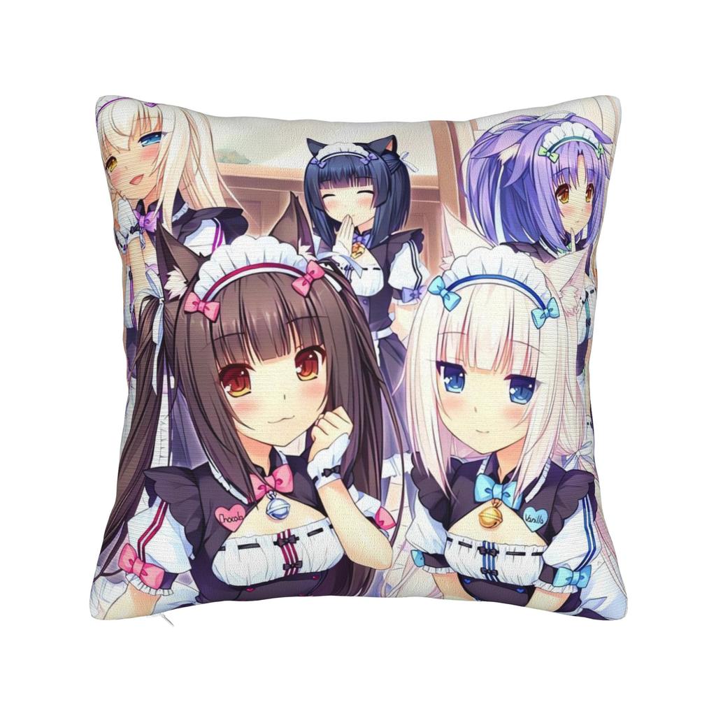 Pillow Case Super Kawaii Game Nekopara Chocola Vanilla Square  Pillow Cover For Living Room Bed Chair Fashion Pillowcases