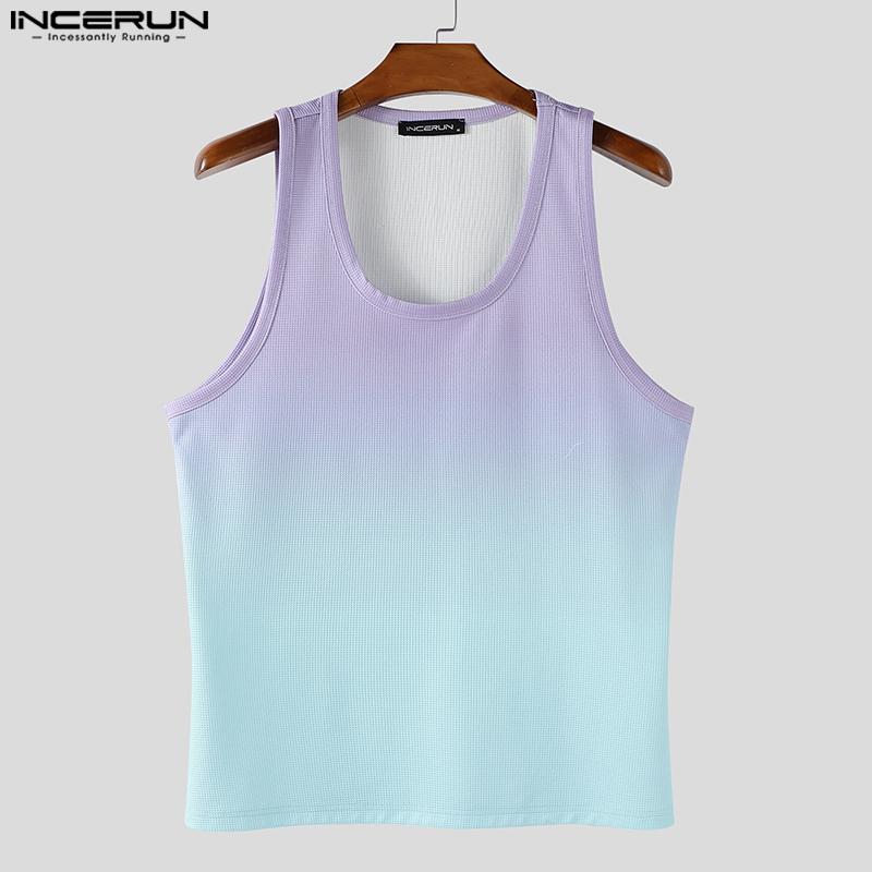 INCERUN Men U Neck Sleeveless Gradient Texture Casual Tank Tops