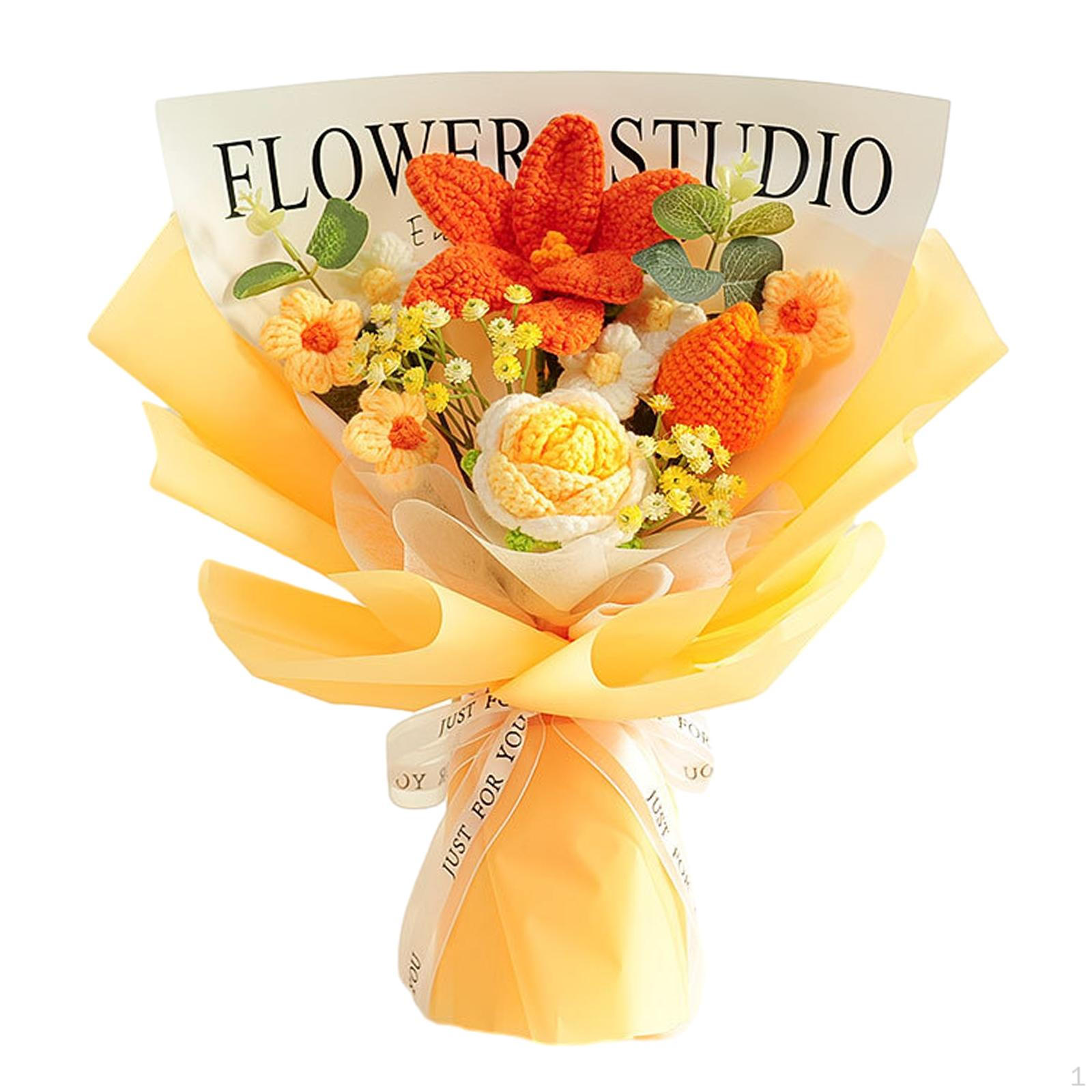 

Завершенный вязанный крючком букет цветов Роза для гостиной yellow flower