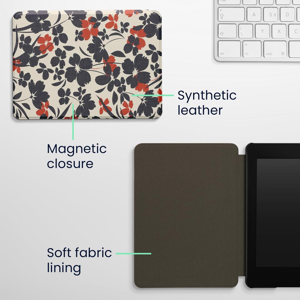 kwmobile Case for Amazon Kindle Paperwhite Generation 2021 with Auto Sleep and PU 11. - E-Reader Sleep, Leather, Blue/Red/White