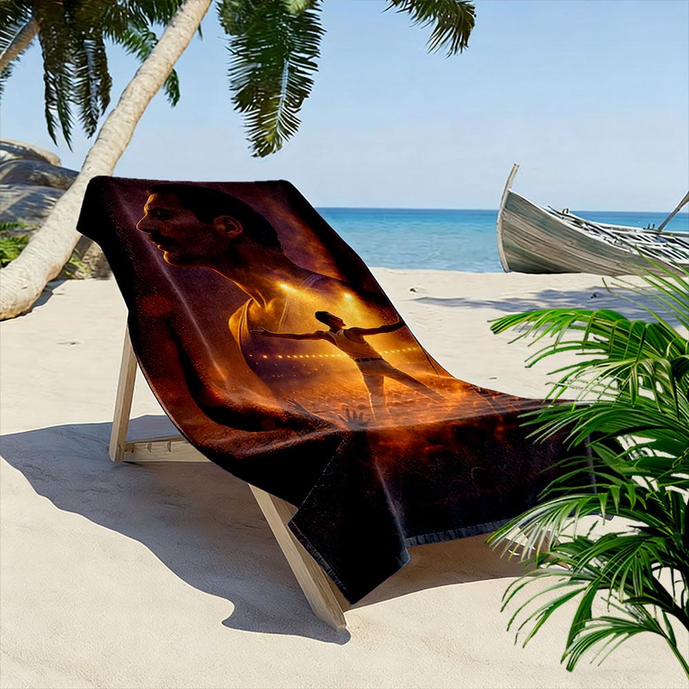 "Iconic Singer on Stage with Spotlight" Patterned beach towel quick dry perfect for travel outdoor sports jogging the beach and swimming