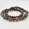 Double Layered Wooden Bracelet with Natural Agate Stone for Men 8mm Round Beads Bangle Multilayered Wristbands