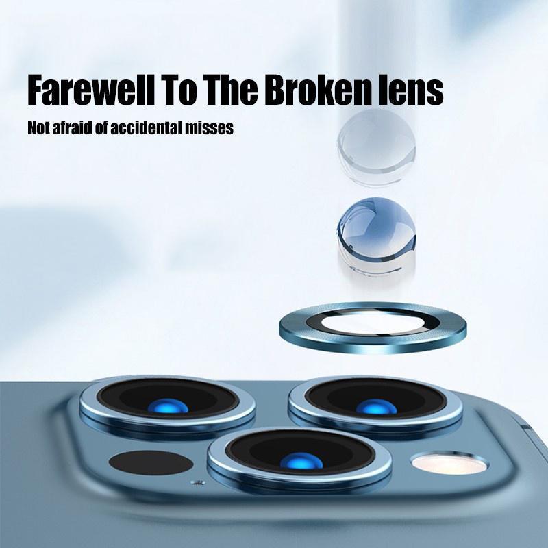 For IPhone 11/12/13/14 Pro Max Metal Ring Tempered Glass Camera Lens Protector