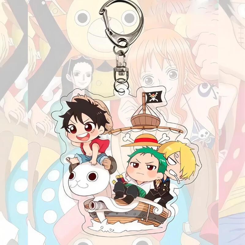 Anime Acrylic Keychains for One Piece Sanji Portgas D. Ace Straw Hat Crew Trafalgar Law Q Version Bag Pendant Acrylic Key Ring