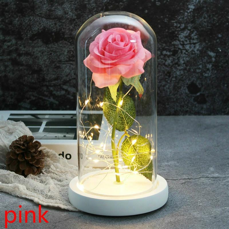 

Фланелевая роза LED Стеклянный купол Имитация Золотой фольги Роза Цветок Освещение Имитация Цветочная декорация Свет Ночник Подарок на День святого Валентина розовый