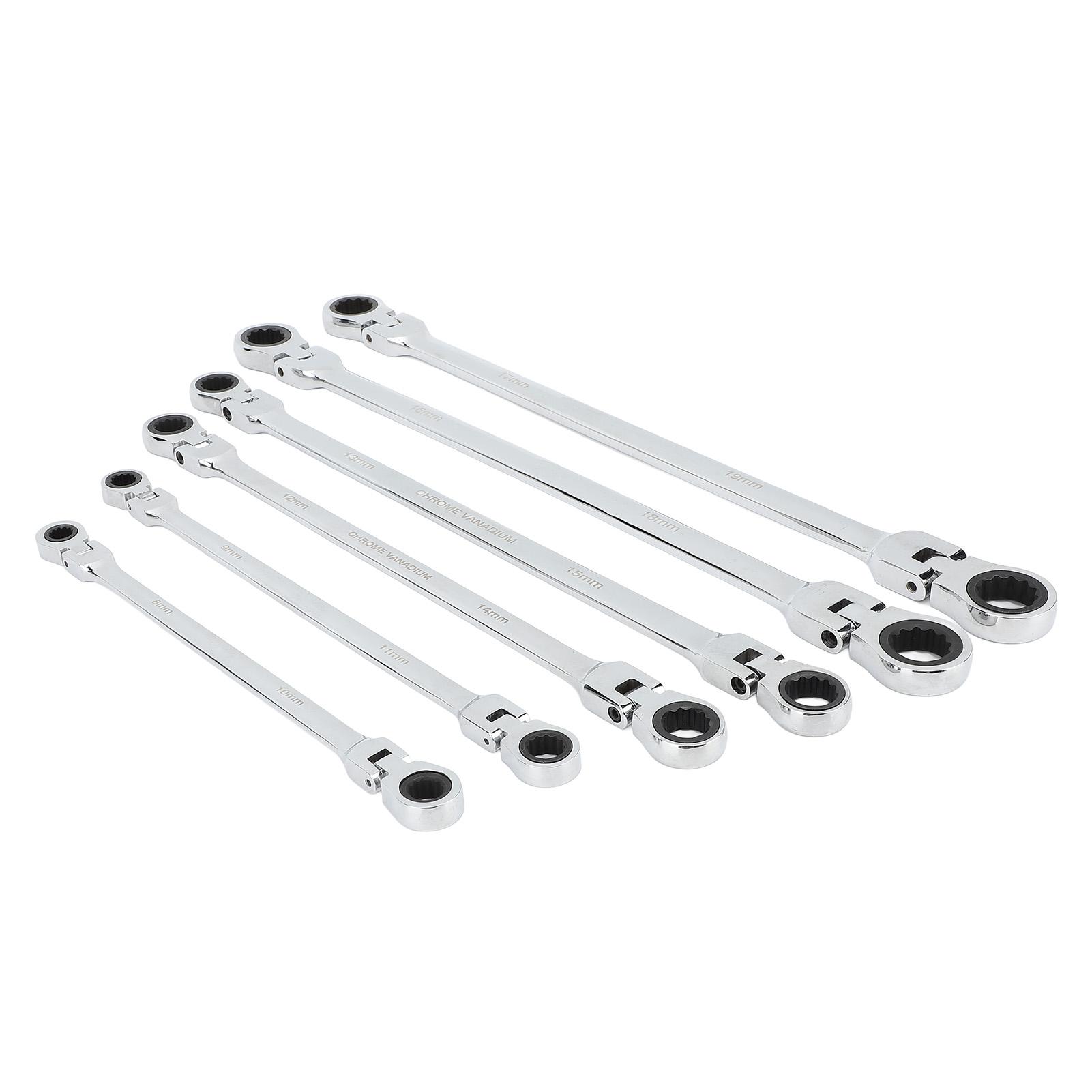 

6pcs Flex Head Ratcheting Wrench Set Metric 8‑19mm CRV Steel Extra Long Double Box End Ratchet Wrench for Repair