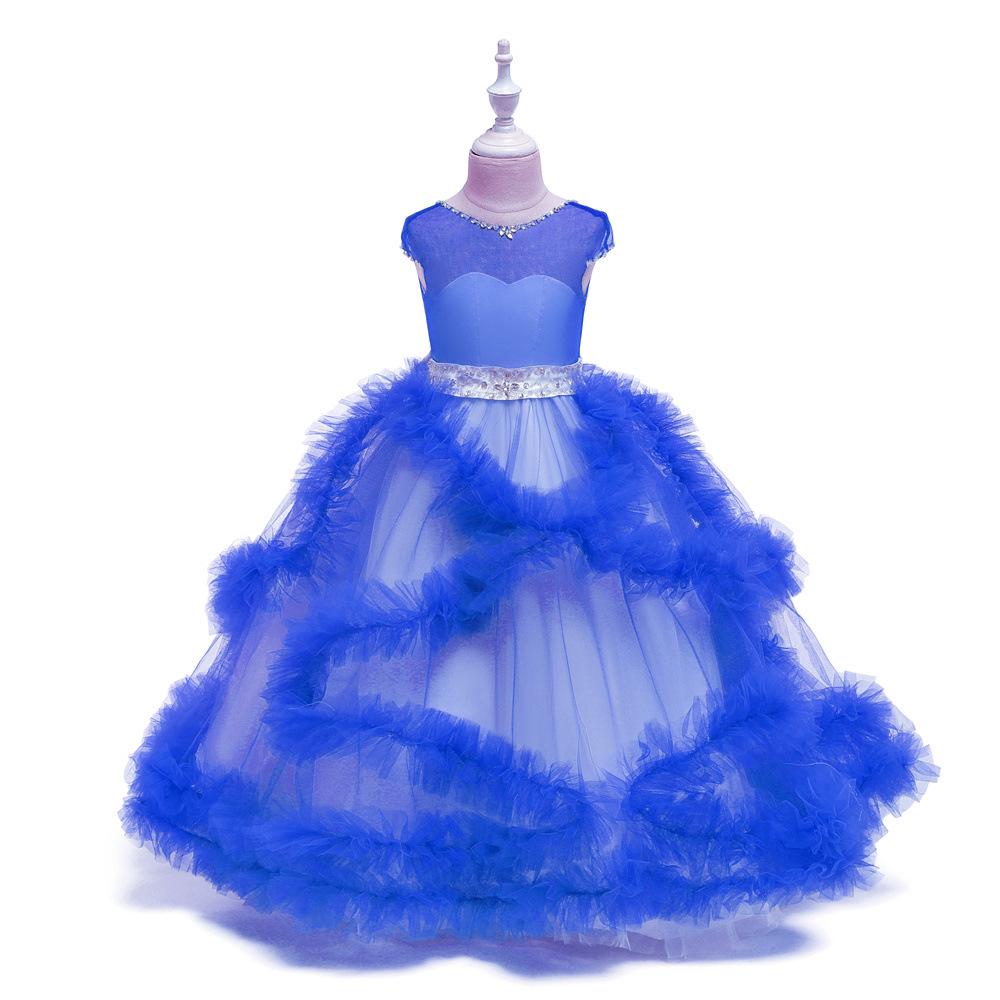 Hot-Selling Children's Princess Flower Girl Wedding & Evening Gown: Floor-Length, Puffy Performance Costume for Girls