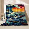 New! Japan Art Beautiful Wave Printed Blanket Fine Workmanship,Home Office Nap Trip Car Blanket for Four Seasons Quickly Arrival
