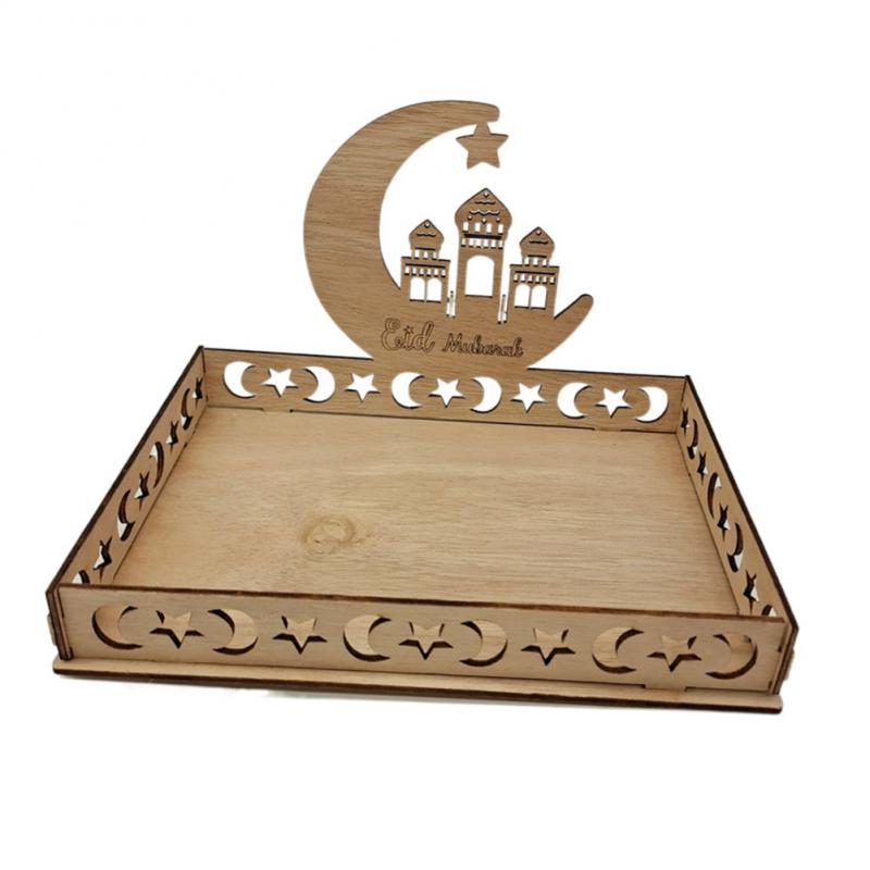 Eid Mubarak Wooden Food Tray Ornament Islamic Eid Al-fitr Ramadan Table Decoration Dessert Tray Crafts Party Holiday Decorations