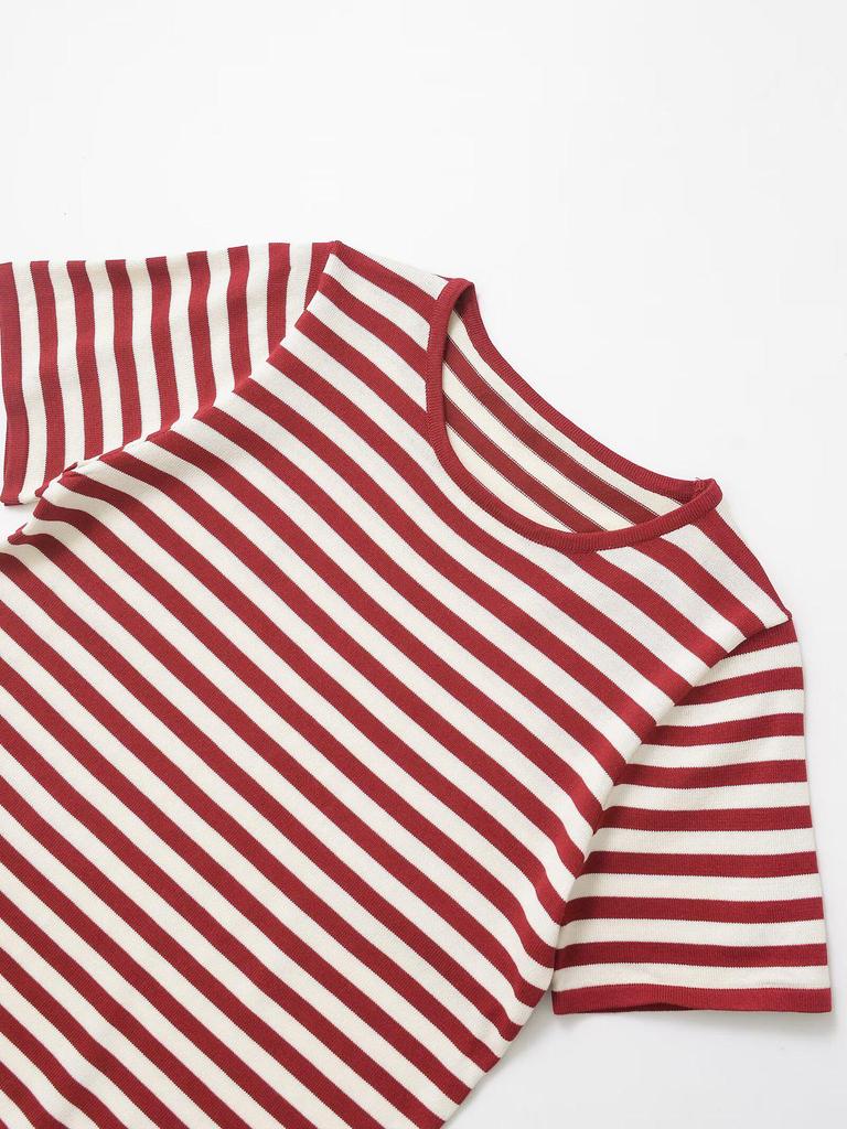 2025 Spring Women's Striped Short Sleeve Knitted Top - European & American Style Fashion