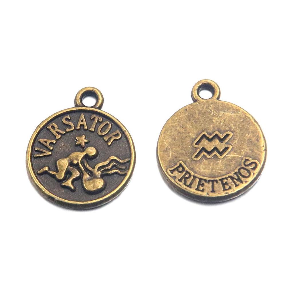 12x15mm Round Zodiac Constellation Pendant: Retro Symbol Alloy Jewelry for DIY Bracelets & Keychains