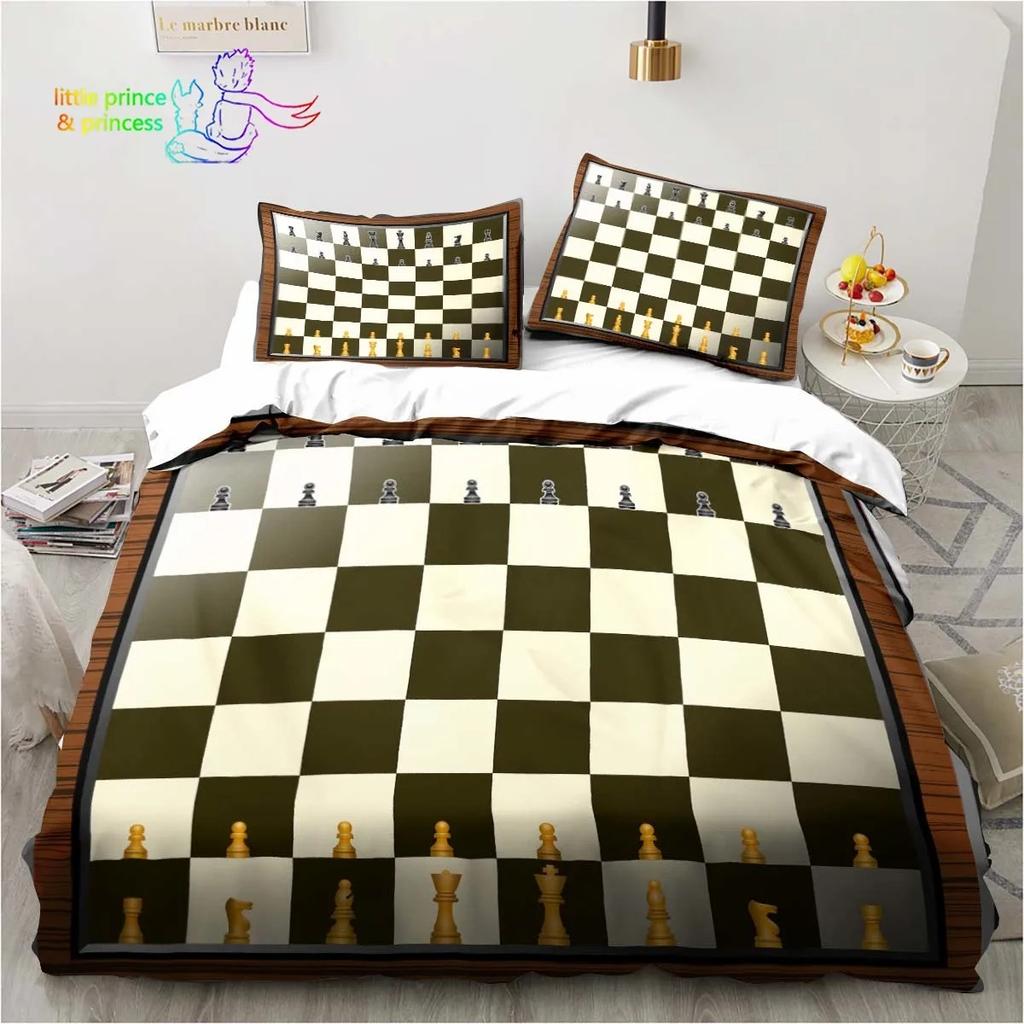 Funny Chess Board Comfortable Duvet Quilt Cover Pillowcase Bedding Set Children Bedroom Decoration Home Textile
