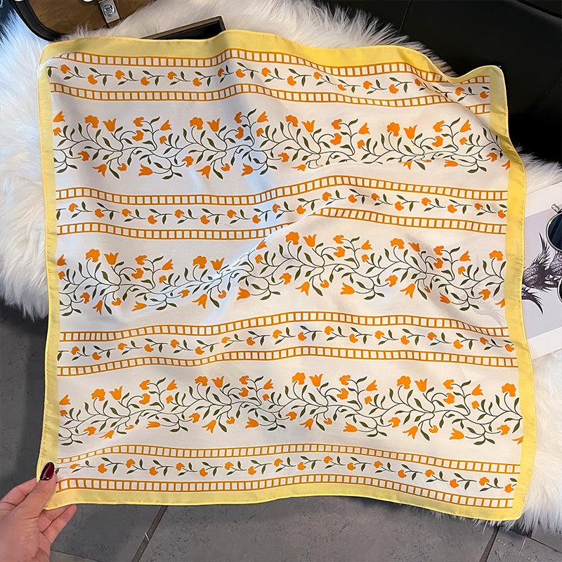 New 71 * 71cm Korean Version Small Square Scarf Women's Silk Scarf Spring and Summer Thin Sunscreen Scarf Neck Protection Bag Headband Versatile