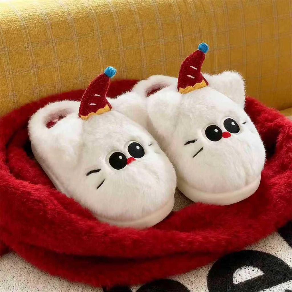 Women's Winter Black Cat Plush Slippers - Cozy Indoor Platform for Autumn/Winter 2025