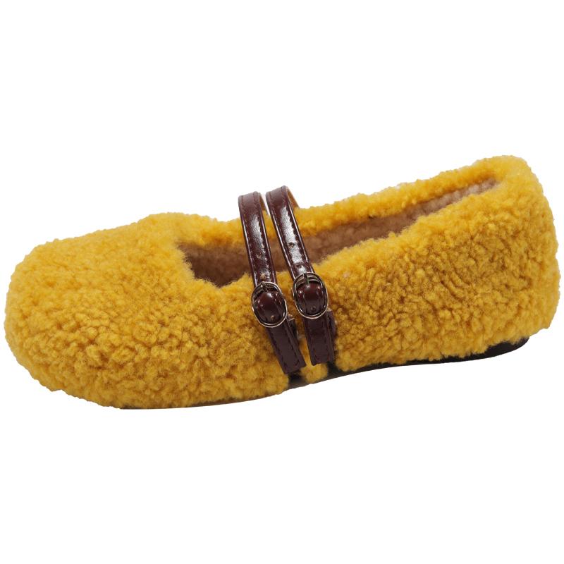 

Модные розово-зеленые балетки из овечьей шерсти с круглым носком, женские зимние теплые плюшевые лоферы на ремешке с пряжкой, дизайнерская марка, туфли Мэри Джейн из плюшевого меха 37 жёлтый