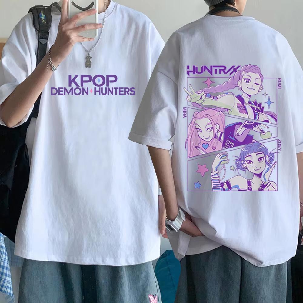 Kpop Demon Hunters 2025 Hot Anime Print Cotton T-shirt For Men Harajuku Summer Short Sleeve Tees Casual Streetwear Unisex Tops