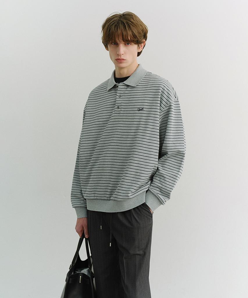 Deonseuteupomaen Striped Logo Collared T-Shirt_Unisex_Udts6A120_Grey