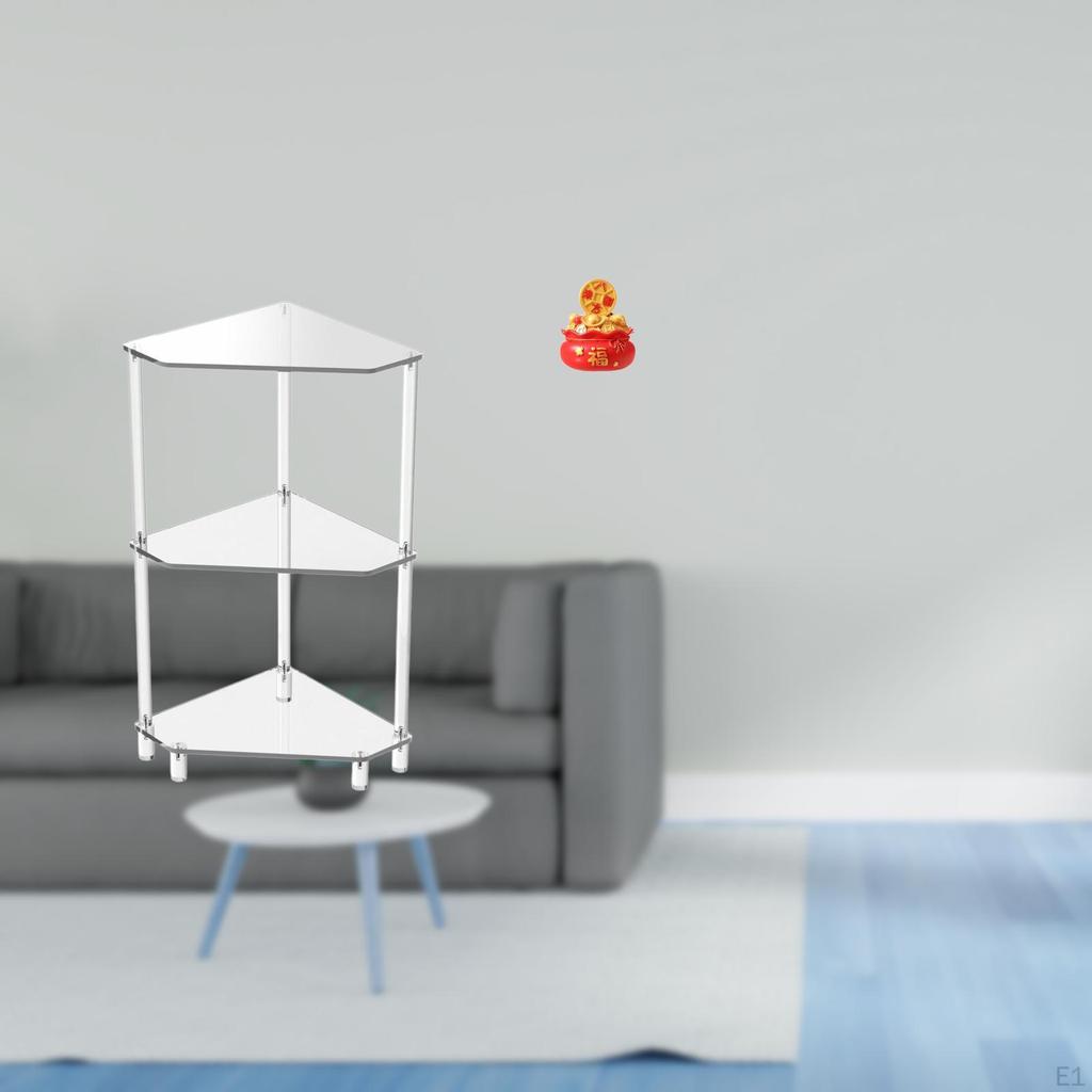 Modern Corner Side Table with Three Tier Shelves And Figurine Ornament for Kitchen Living Room