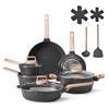 17 Piece Pots and Pans Set Granite Nonstick Kitchen Cookware Black