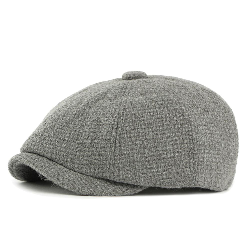 Men Autumn Winter Solid Color Octagonal Cap Knitted Cap British Vintage Newsboy Cap