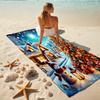 1Pc Christmas Night Wonderland Beach Towel, Quick Dry, Multi-Use for Beach Pool Gym Yoga Home Travel, Christmas, Halloween, Xmas Gift S397