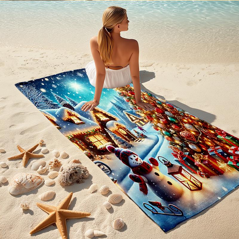 1Pc Christmas Night Wonderland Beach Towel, Quick Dry, Multi-Use for Beach Pool Gym Yoga Home Travel, Christmas, Halloween, Xmas Gift S397