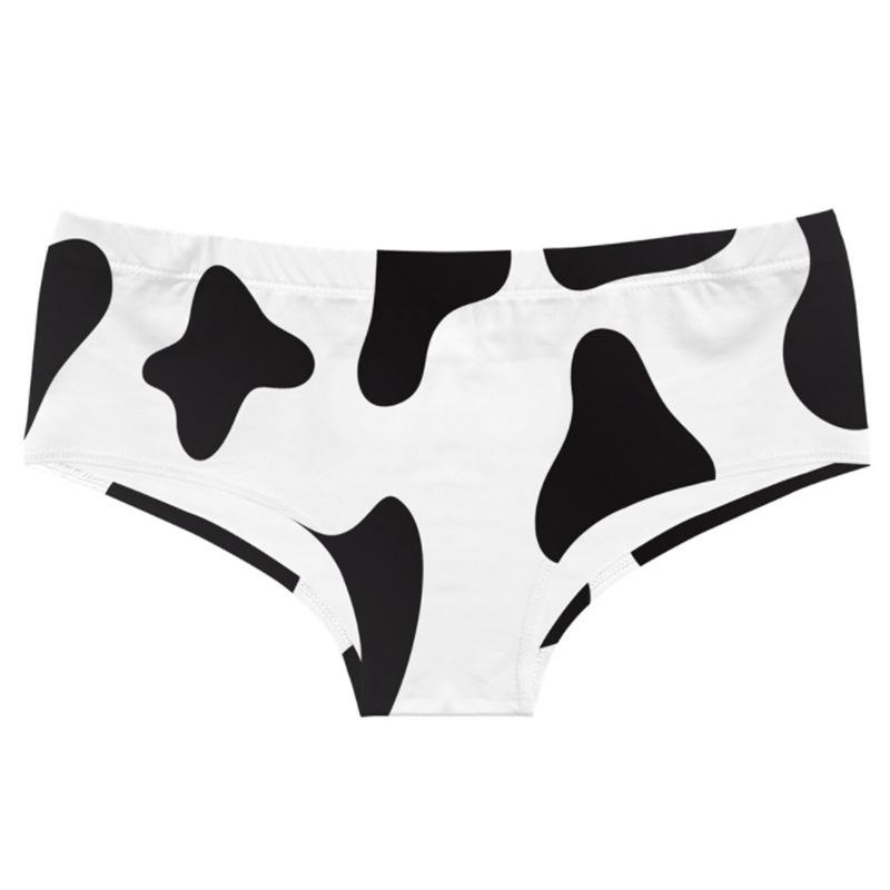 

Plus Size Breathable Animal Print Mid-Low Waist Briefs for Women XL чорний/білий