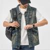 Mens Retro Denim Vest Loose Large Size Sleeveless Casual Work Jacket Vest