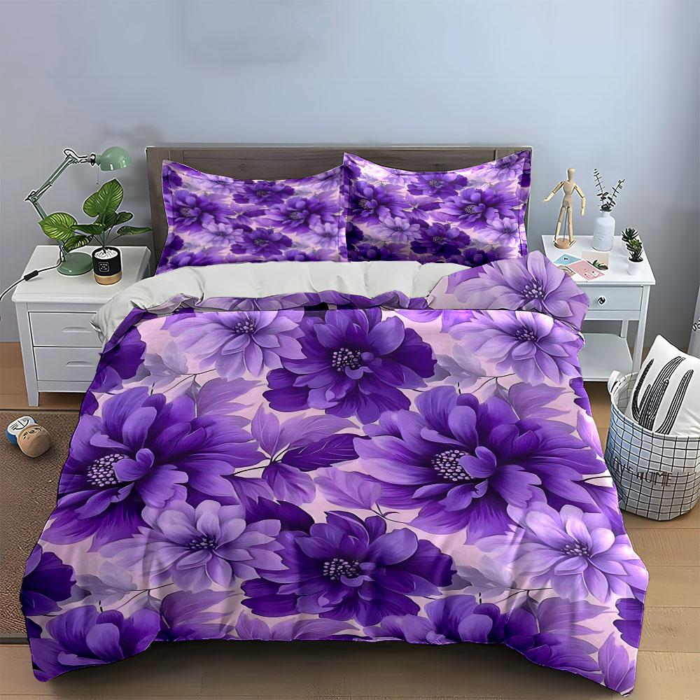 Purple Floral Three-Piece Bedding Set Exquisite Three-Piece Bedding Set Gift For Kids And Adults