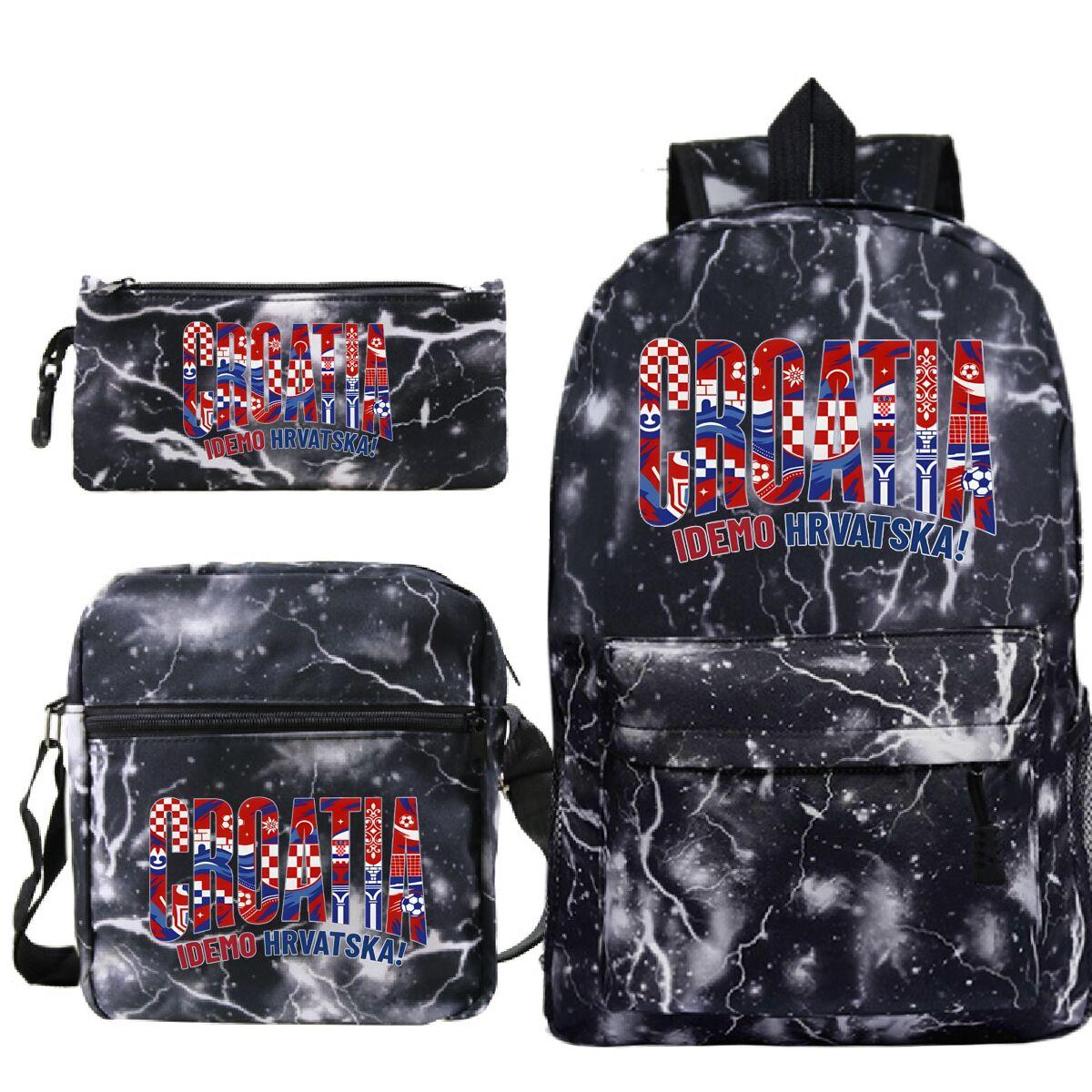 Mode  Croatie Idemo Hrvatska  Imprimé Ensemble 3 Pièces Cartable Sac à Dos Bandoulière Trousse à Crayons Costume Cadeaux Amusants pour Amateurs de Football Hommes Femmes