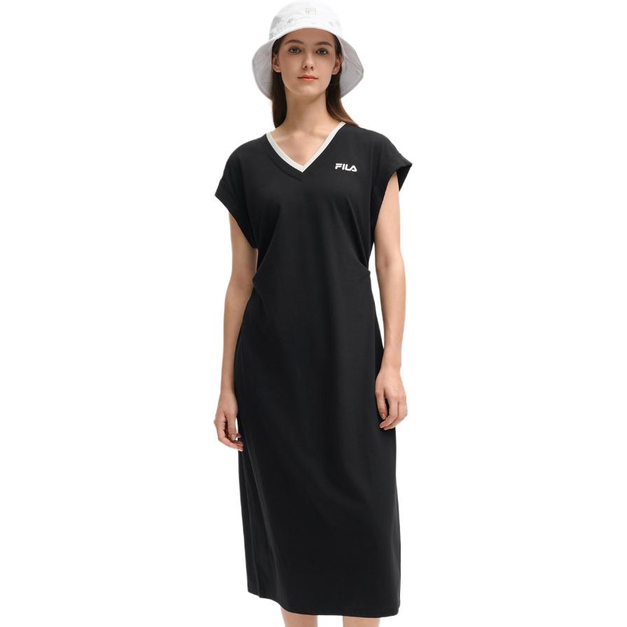 FILA Heritage V-Neck Fashion Versatile Sleeveless Dress Women Dresses Black F11W528303F-BK
