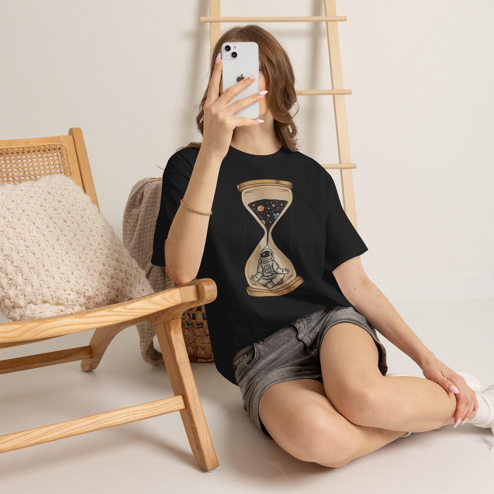 Astronaut Hourglass Shirt, Space Meditation Tee, Cosmic Time Graphic T Shirt, Galaxy Universe Gift, Mindfulness Astronaut Art 2XL