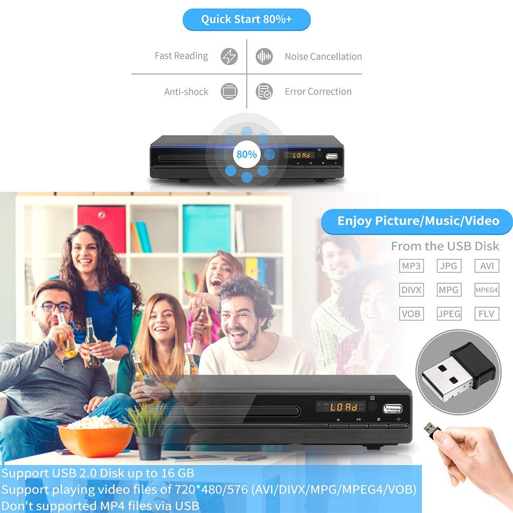 Heim-DVD-Player, VCD-CD-Disc-Media-Player mit AV-Ausgang, Fernbedienung, USB-Mikrofon, Full HD 1080P, Heim-DVD-Player-Box, Multimedia