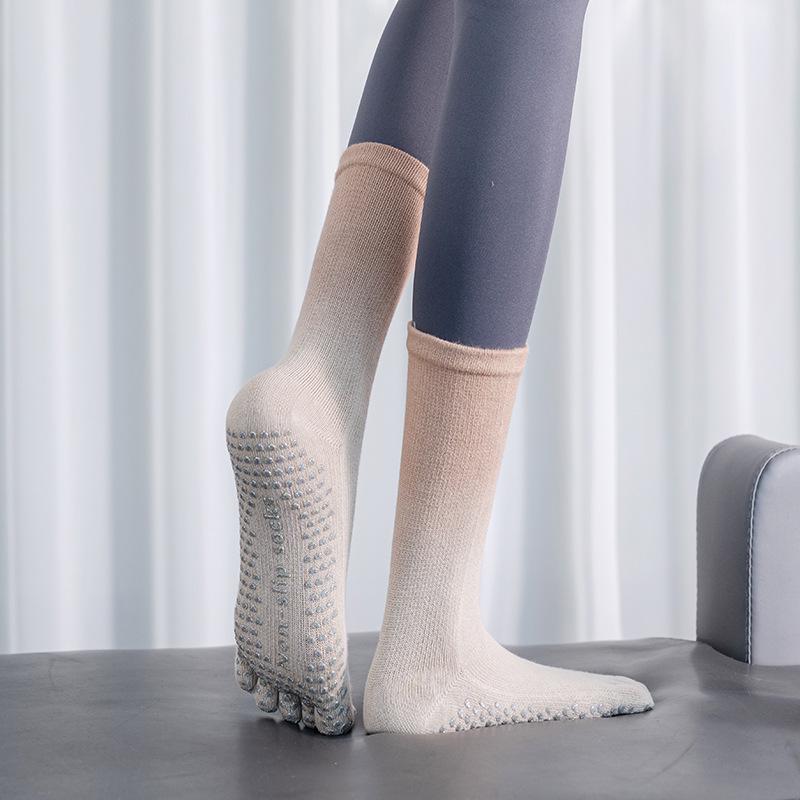Verlaufende Rutschfeste Wadenlange Zehenspreizer Yoga Socken - Herbst/Winter Schweißabsorbierend Sportlicher Stil.