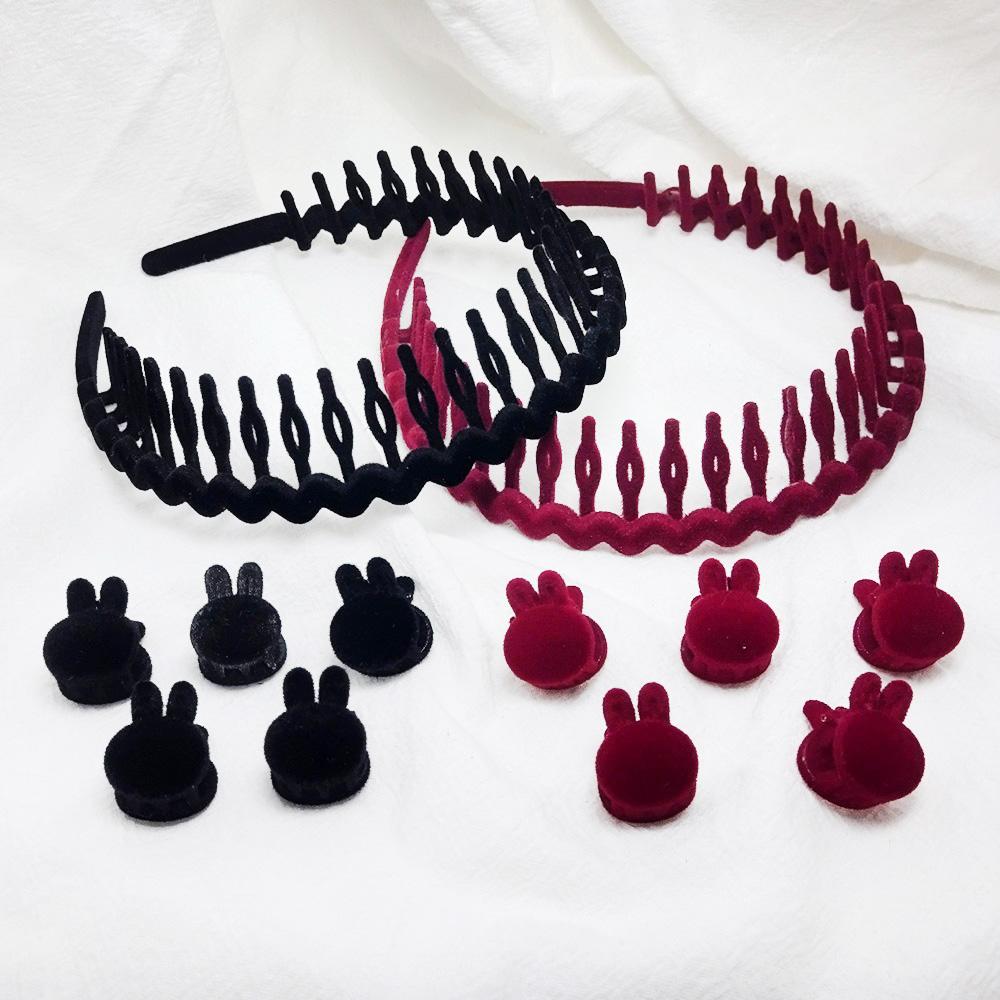 6Pcs/Set Fabric Red Black Plastic Small 2cm Hair Claw Hair Crabs for Girls With Non-Slip Teeth Hair Hoops Accessories For Women