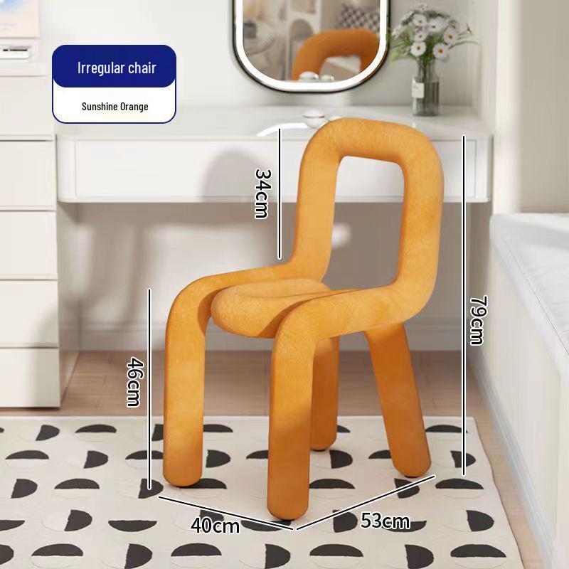 Creative Designer Vanity Chair with Backrest for Bedroom, Bold and Irregular Shape Leisure Stool