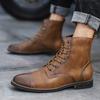 Classic Vintage Western Cowboy Boots Men Fashion Brown Leather Mens Boots Comfortable Pointed Knight Shoes Male Motorcycle Boots